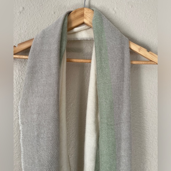 NWT Steve Madden Scarf Pashmina Fringe Multicolor Stripe Cream Sage Grey O/S - Picture 2 of 5